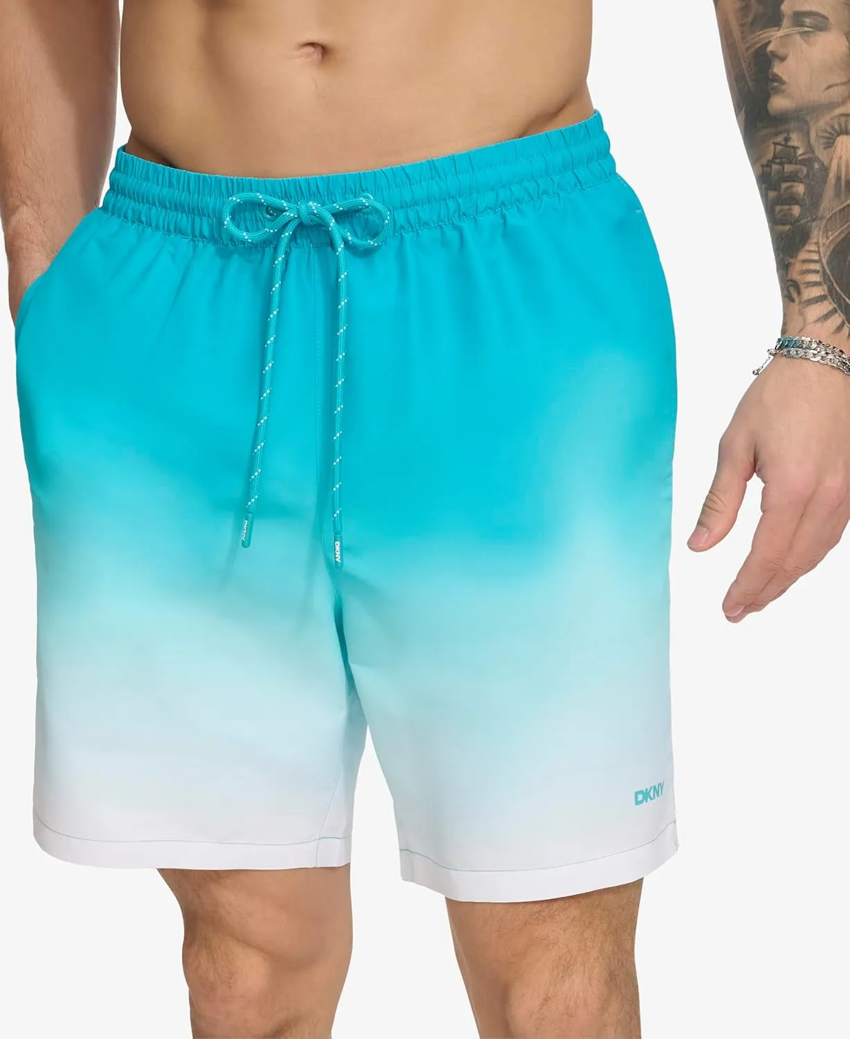 DKNY Men's Lightweight Quick Dry Volley UPF 40  Protection Swim Trunk