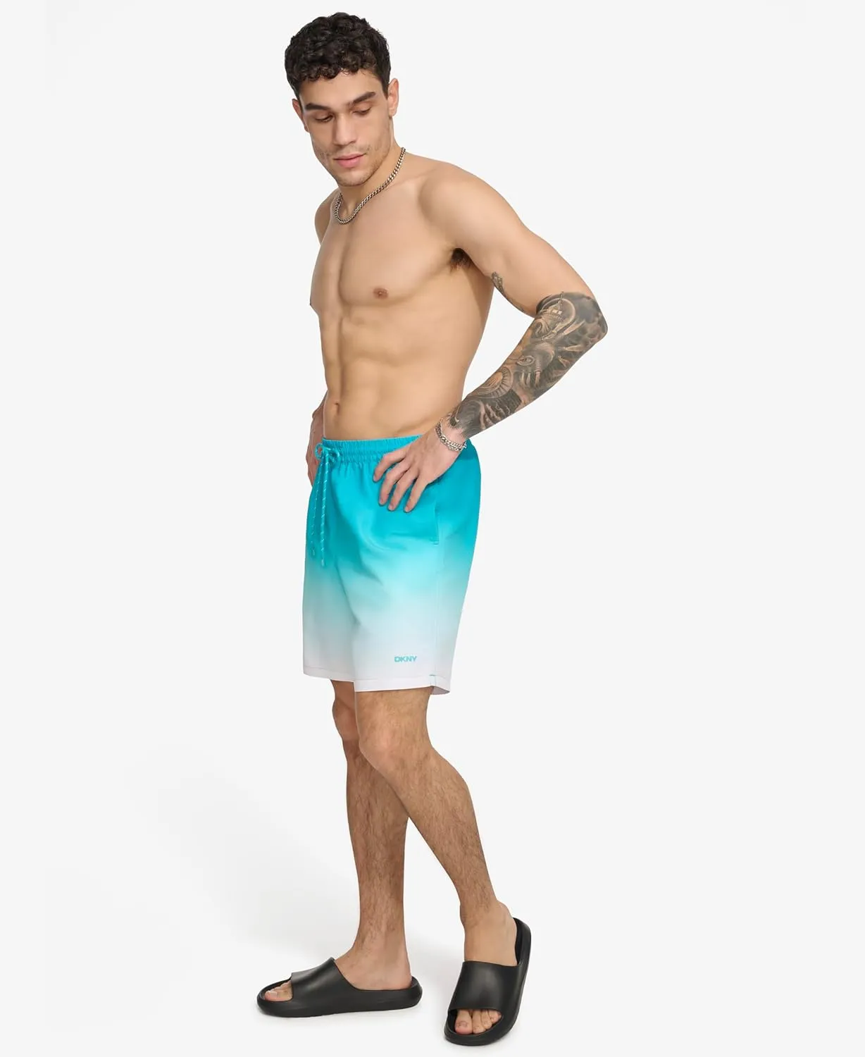 DKNY Men's Lightweight Quick Dry Volley UPF 40  Protection Swim Trunk