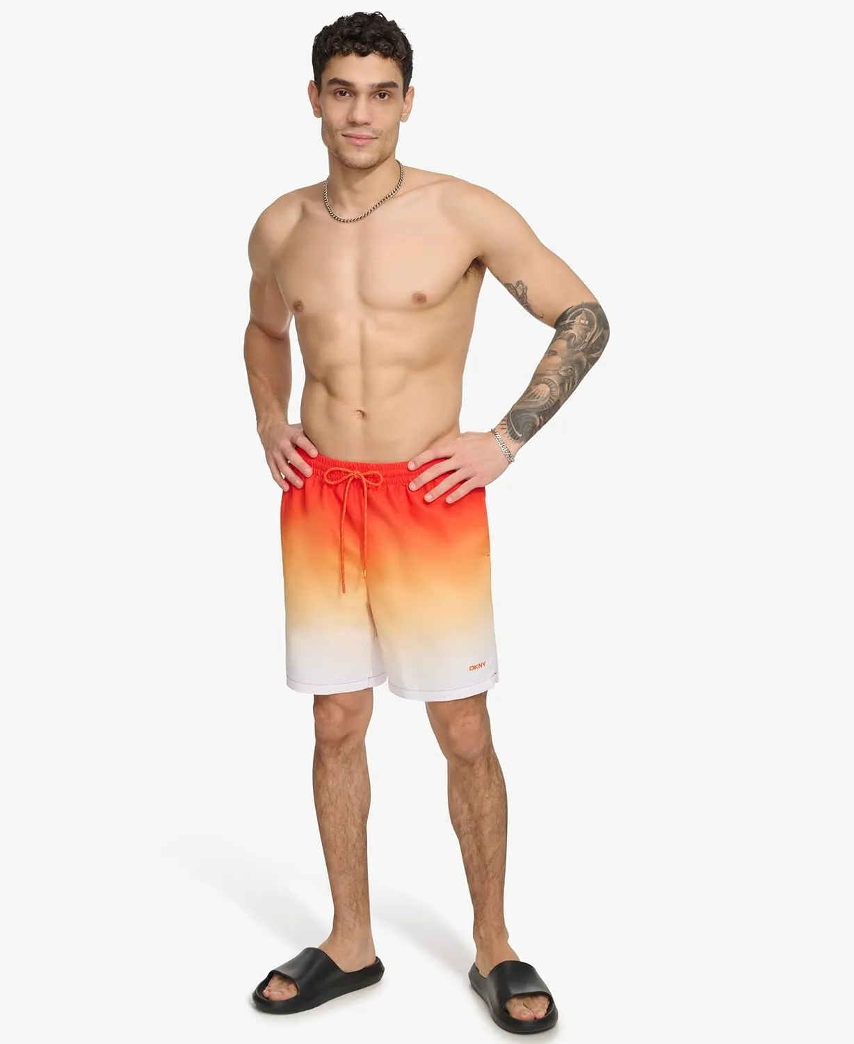 DKNY Men's Lightweight Quick Dry Volley UPF 40  Protection Swim Trunk