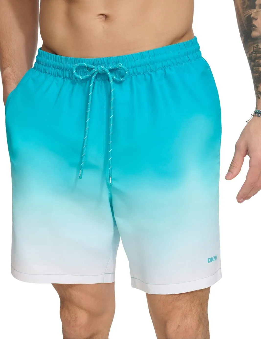 DKNY Men's Lightweight Quick Dry Volley UPF 40  Protection Swim Trunk