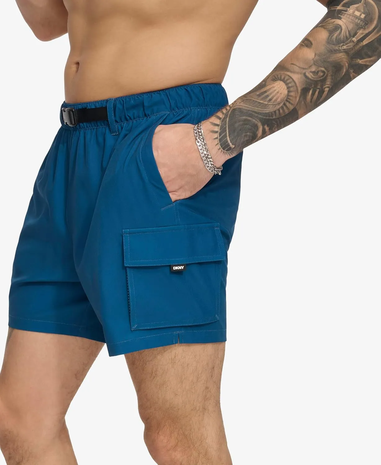 DKNY Men's Stretch Quick Dry Volley UPF 40  Protection Swim Trunk