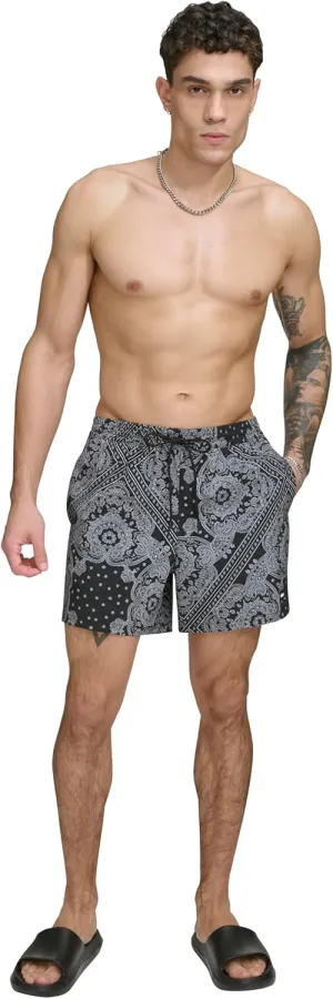 DKNY Men's Stretch Quick Dry Volley UPF 40  Protection Swim Trunk