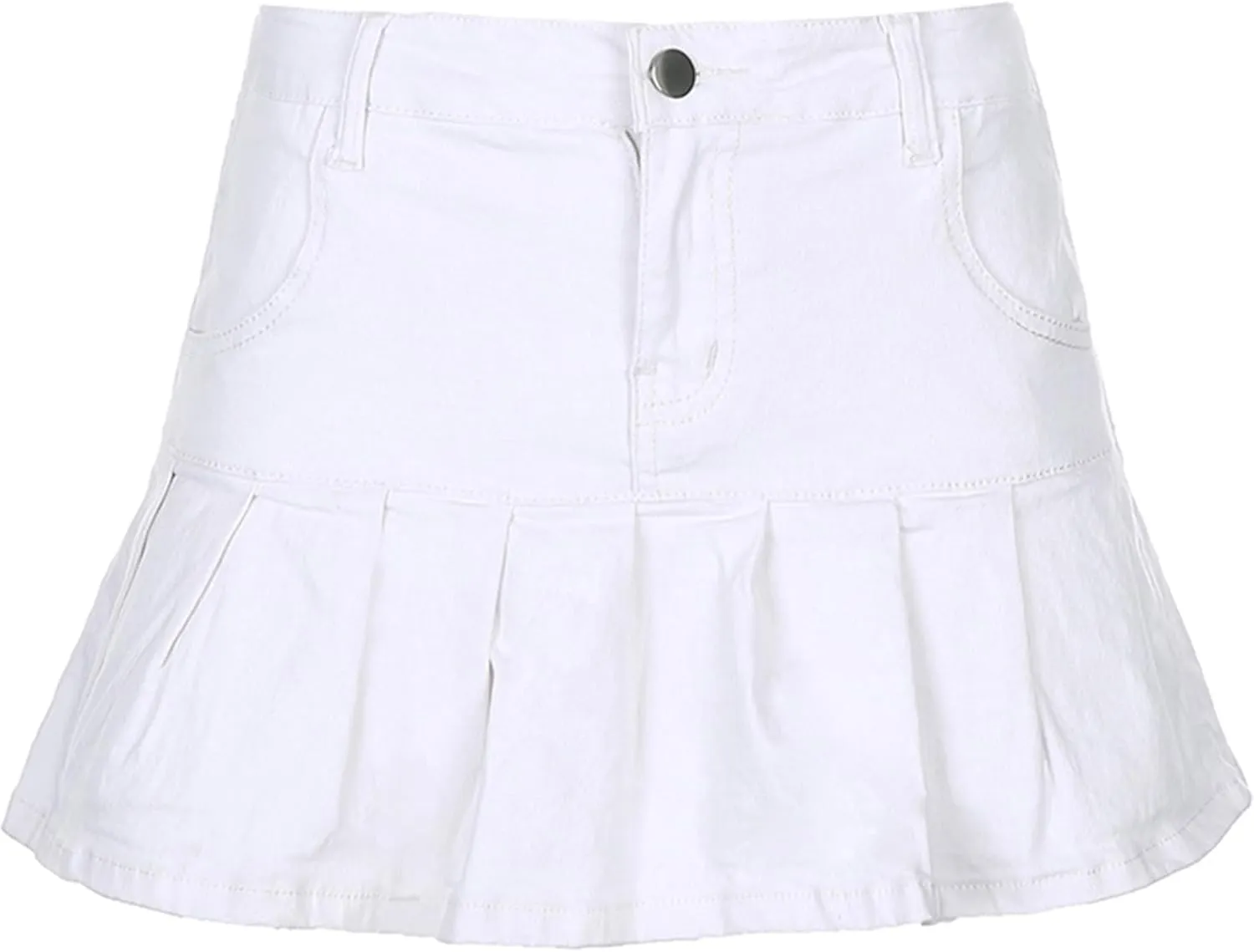 Dqbeng Women's A Line Denim Ruffle Skirt Y2K Pleated Mini Jean Skirts with Pockets