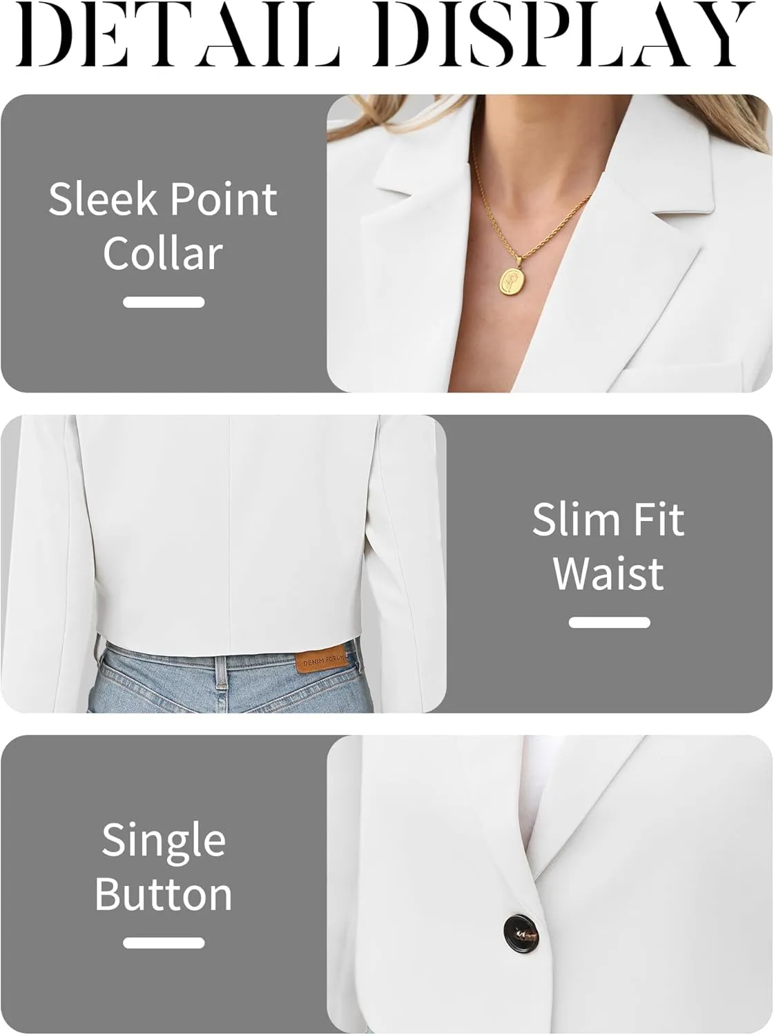 ELLEVEN Womens Cropped Blazer Business Casual Open Front Long Sleeve One Button Jacket
