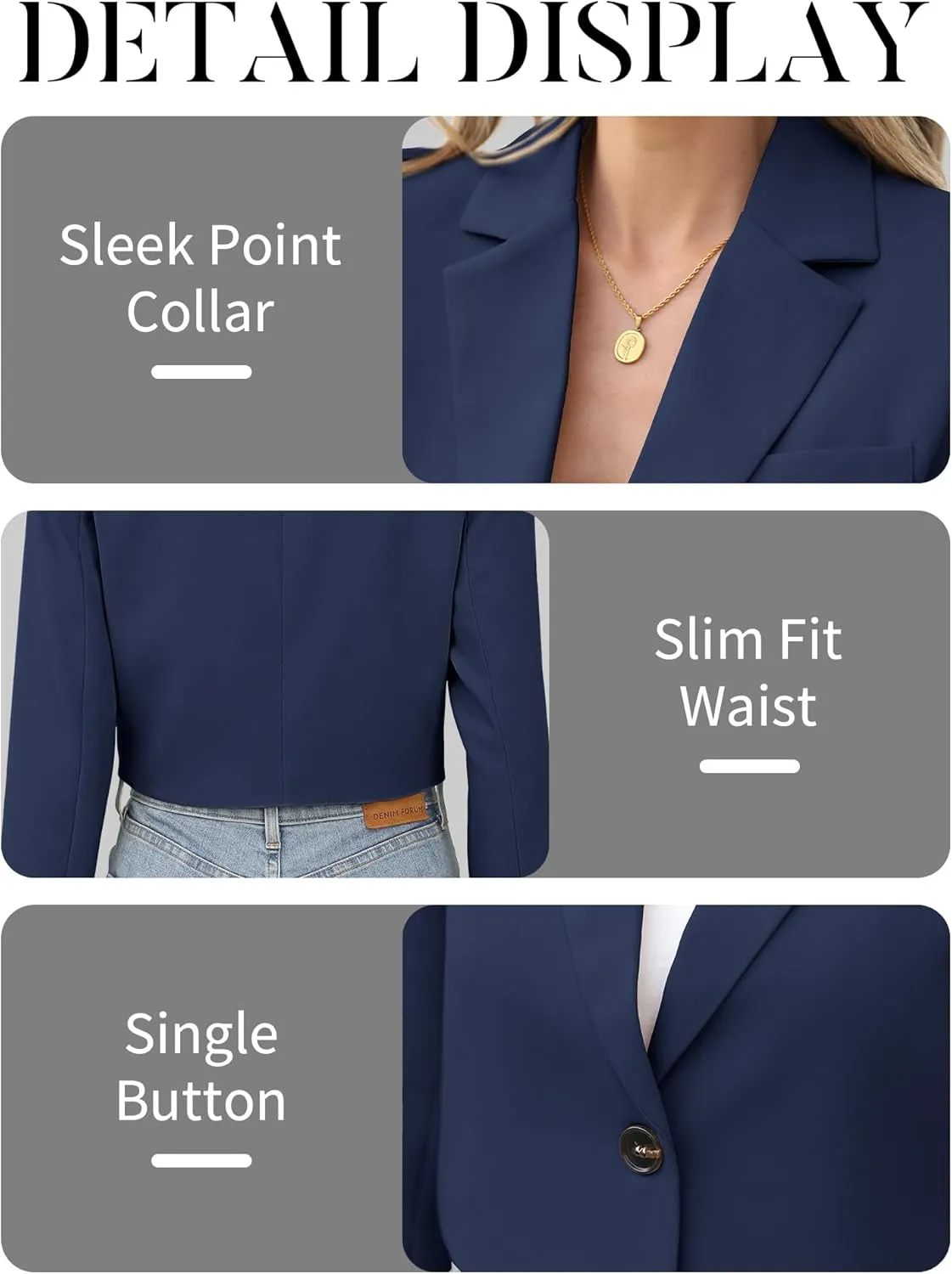 ELLEVEN Womens Cropped Blazer Business Casual Open Front Long Sleeve One Button Jacket