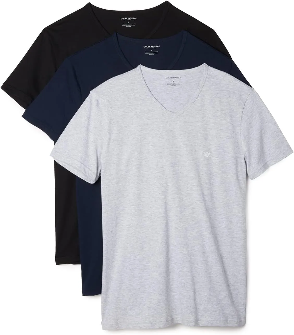 Emporio Armani mens Cotton V-neck Undershirts Base Layer Top, Grey/Navy/Black, Small US