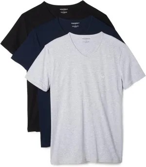 Emporio Armani mens Cotton V-neck Undershirts Base Layer Top, Grey/Navy/Black, Small US
