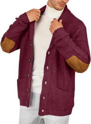 Esobo Men's Shawl Collar Cardigan Sweater Multi-Color Button Down Knitted Sweaters with Pockets