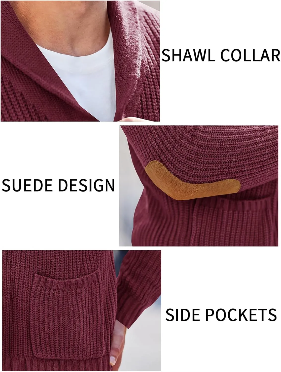 Esobo Men's Shawl Collar Cardigan Sweater Multi-Color Button Down Knitted Sweaters with Pockets
