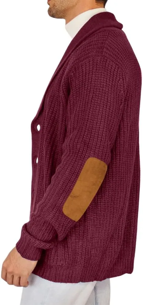 Esobo Men's Shawl Collar Cardigan Sweater Multi-Color Button Down Knitted Sweaters with Pockets