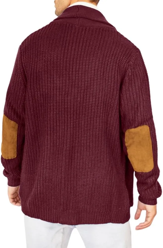 Esobo Men's Shawl Collar Cardigan Sweater Multi-Color Button Down Knitted Sweaters with Pockets