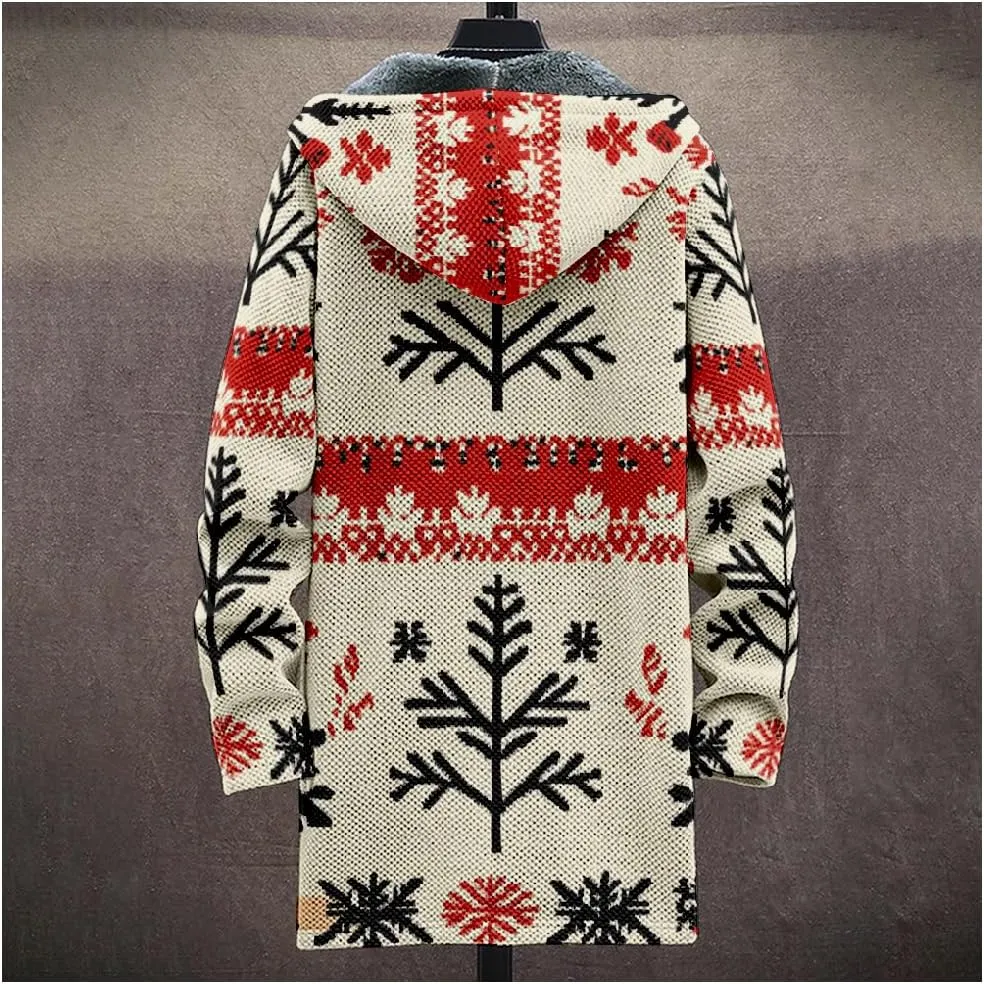 Ethnic Graphic Coats for Men Mens Cardigan Sweater Long Sleeve Full Zip Japanese Art Hooded Jacket With Pockets