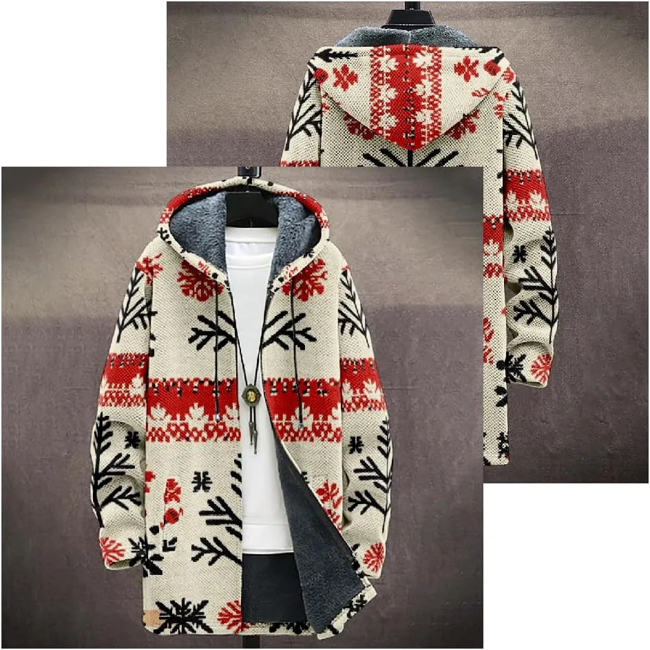 Ethnic Graphic Coats for Men Mens Cardigan Sweater Long Sleeve Full Zip Japanese Art Hooded Jacket With Pockets