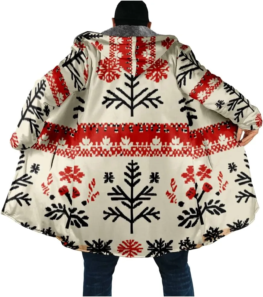 Ethnic Graphic Coats for Men Mens Cardigan Sweater Long Sleeve Full Zip Japanese Art Hooded Jacket With Pockets