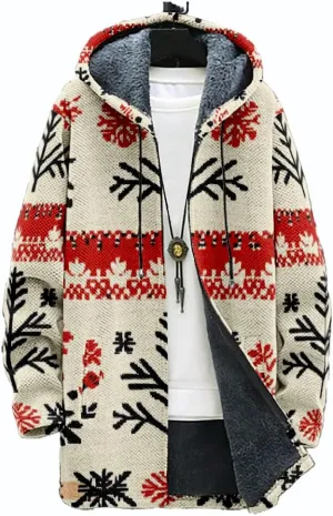 Ethnic Graphic Coats for Men Mens Cardigan Sweater Long Sleeve Full Zip Japanese Art Hooded Jacket With Pockets
