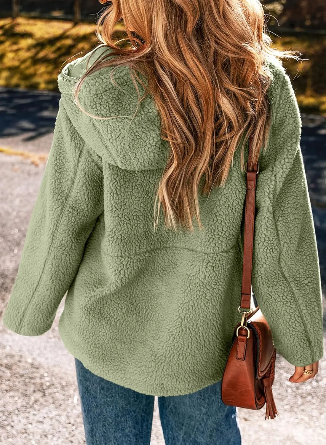 EVALESS Womens Fleece Jackets Solid Zip Up Coats Long Sleeve Fuzzy Hooded Jacket Outerwear With Pockets