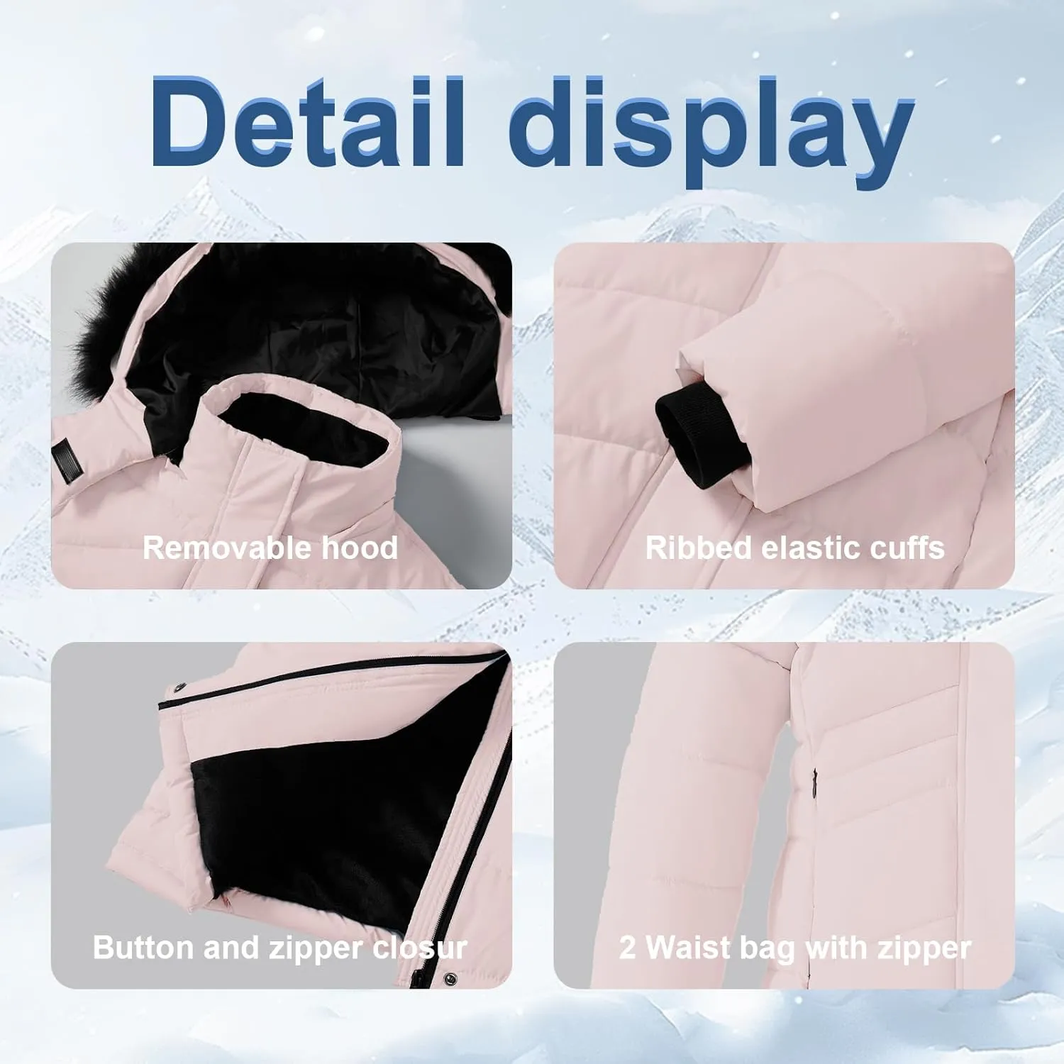 Girl's Winter Coats Kids Waterproof Long Puffer Jacket Thicken Fleece Lined Ski Parka with Detachable Fur Hooded