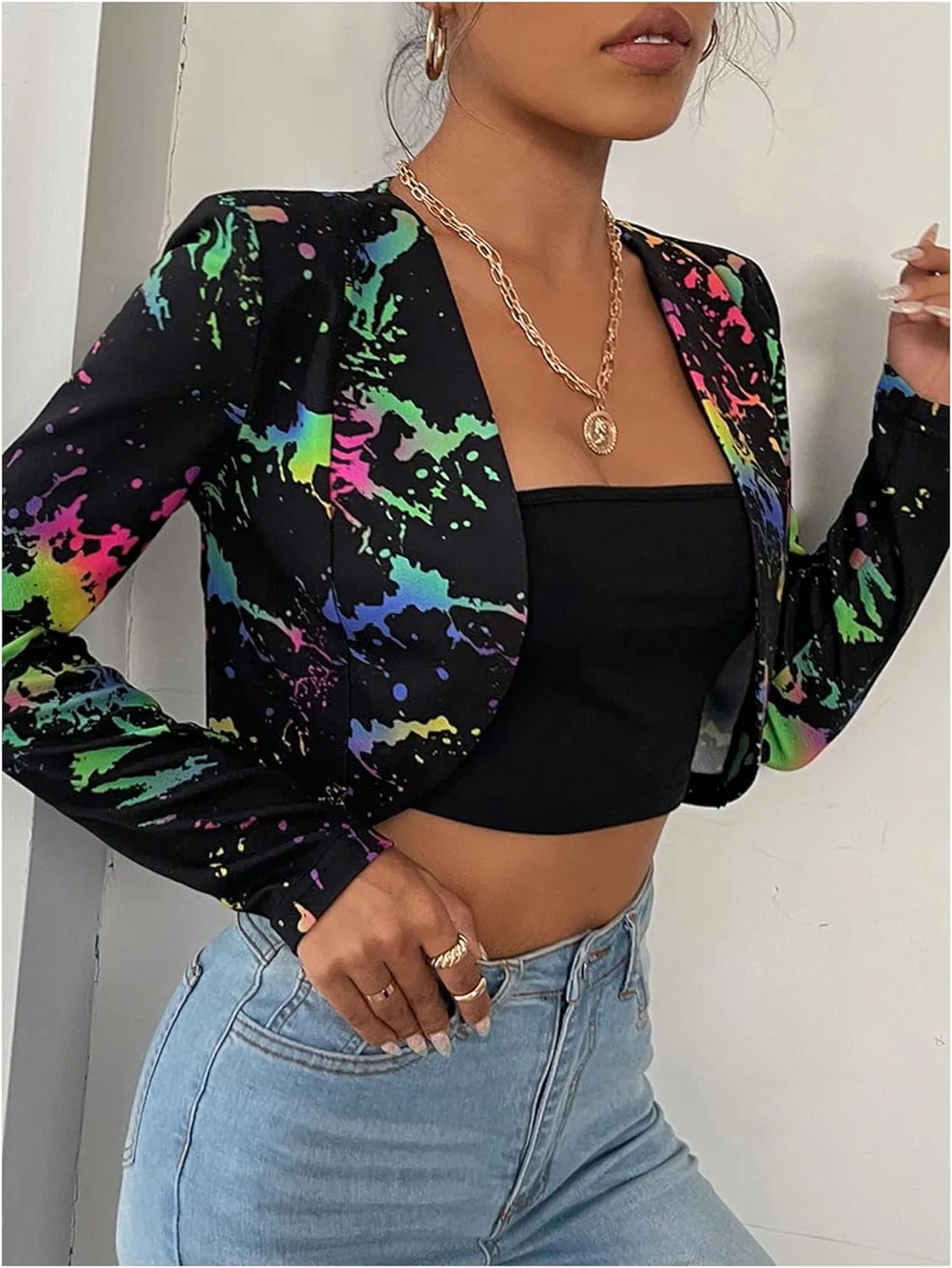 GORGLITTER Women's Open Front Cropped Blazers Long Sleeve Business Casual Lightweight Bolero Jacket
