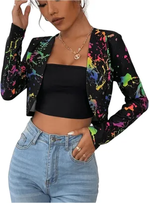GORGLITTER Women's Open Front Cropped Blazers Long Sleeve Business Casual Lightweight Bolero Jacket