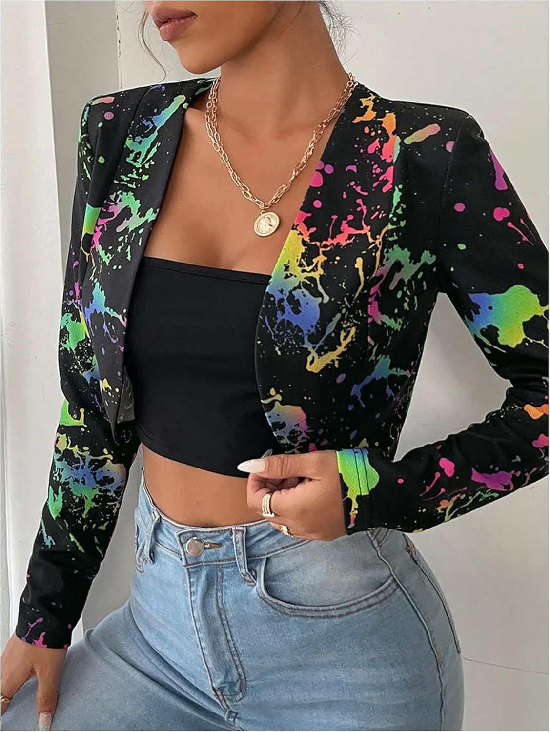 GORGLITTER Women's Open Front Cropped Blazers Long Sleeve Business Casual Lightweight Bolero Jacket