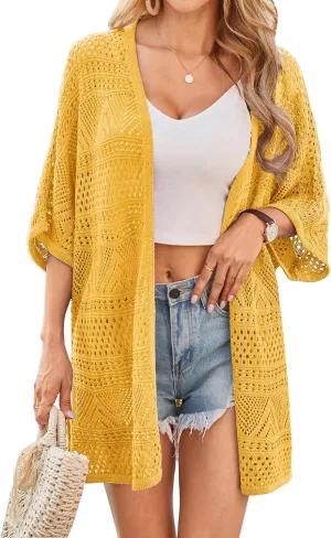 GRACE KARIN Womens Summer Short Sleeve Crochet Cardigan Sweaters Lightweight 2025 Oversized Knit Boho Kimono Cardigans