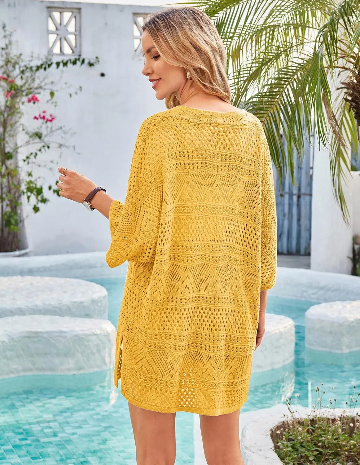 GRACE KARIN Womens Summer Short Sleeve Crochet Cardigan Sweaters Lightweight 2025 Oversized Knit Boho Kimono Cardigans