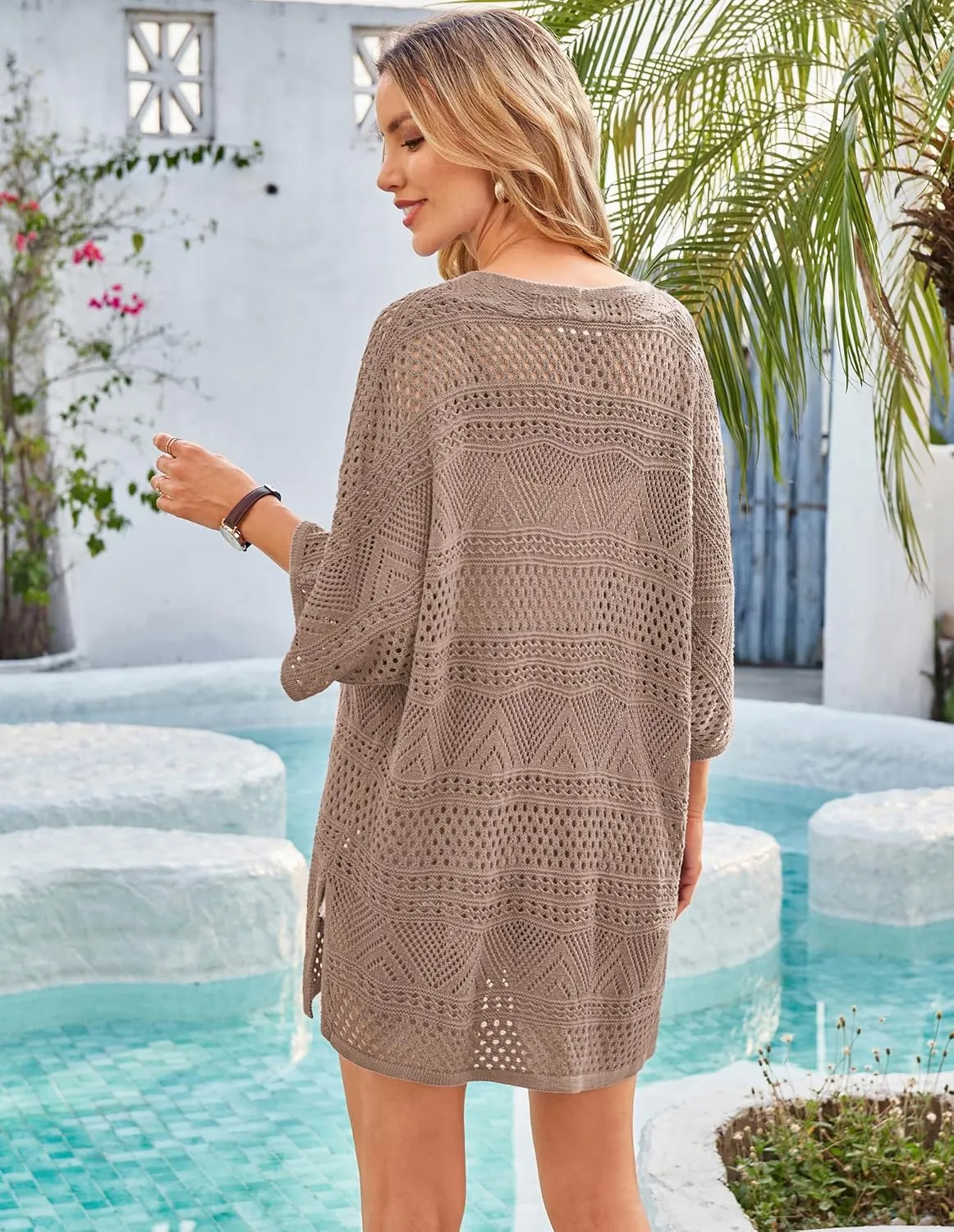 GRACE KARIN Womens Summer Short Sleeve Crochet Cardigan Sweaters Lightweight 2025 Oversized Knit Boho Kimono Cardigans