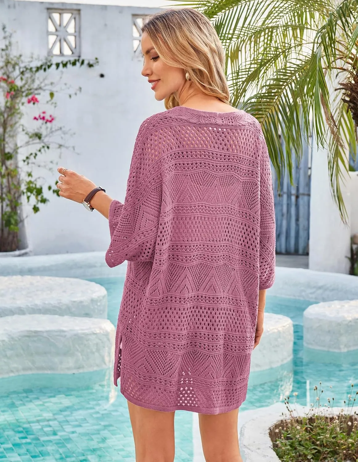 GRACE KARIN Womens Summer Short Sleeve Crochet Cardigan Sweaters Lightweight 2025 Oversized Knit Boho Kimono Cardigans