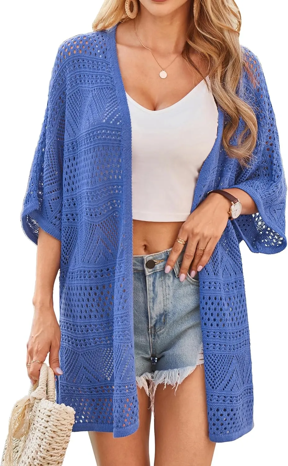 GRACE KARIN Womens Summer Short Sleeve Crochet Cardigan Sweaters Lightweight 2025 Oversized Knit Boho Kimono Cardigans