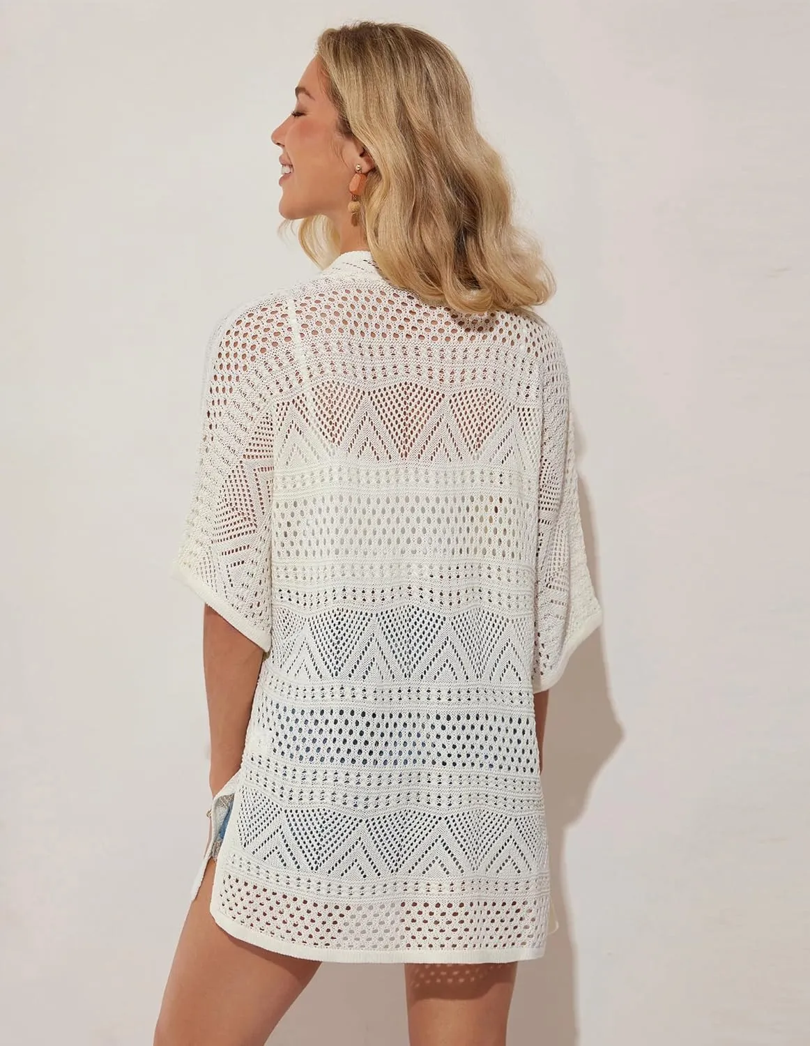 GRACE KARIN Womens Summer Short Sleeve Crochet Cardigan Sweaters Lightweight 2025 Oversized Knit Boho Kimono Cardigans