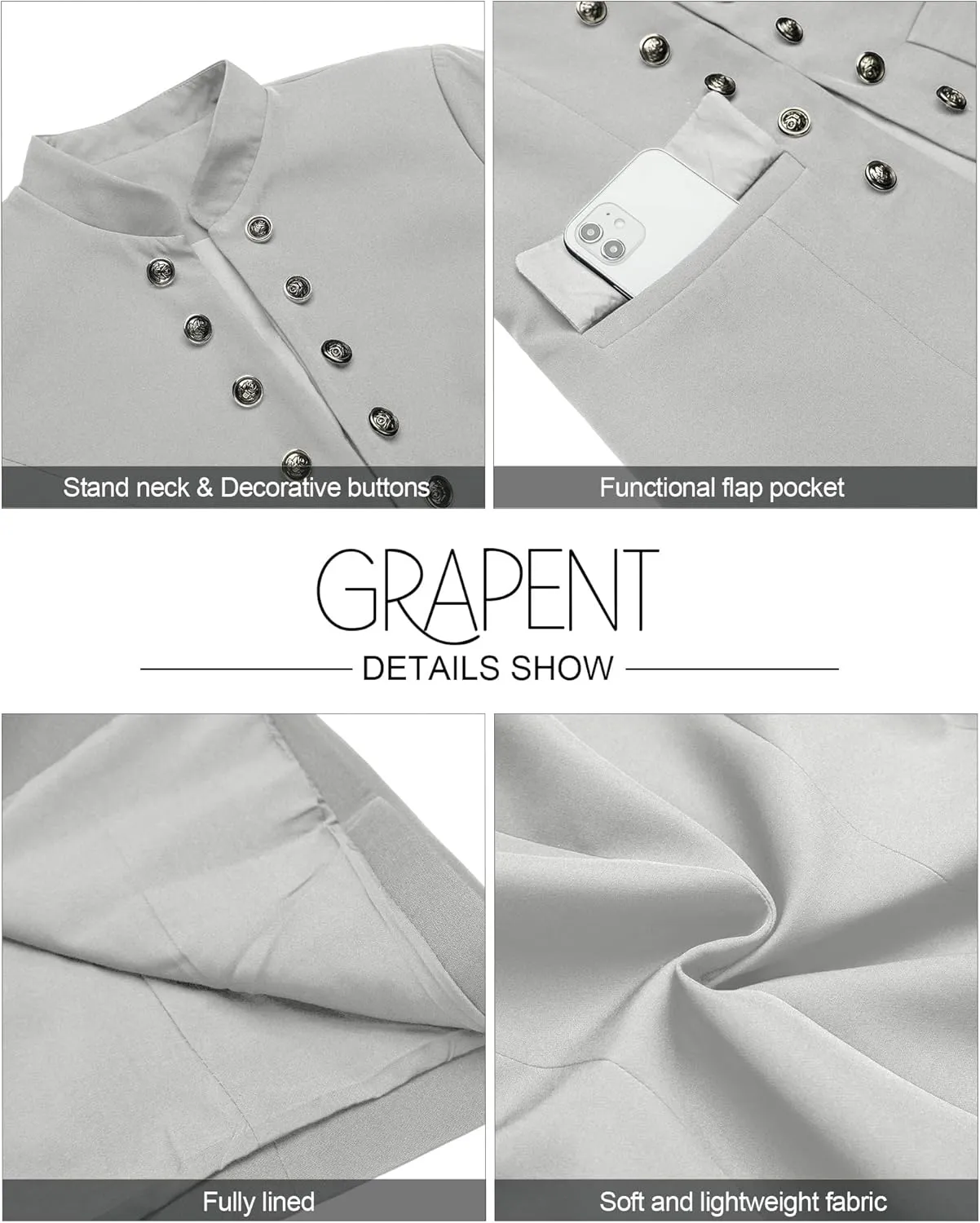 GRAPENT Women's Business Casual Buttons Pockets Open Front Blazer Suit Cardigan