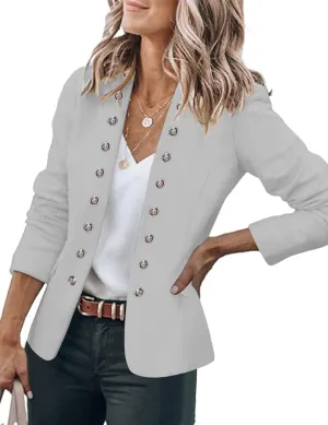 GRAPENT Women's Business Casual Buttons Pockets Open Front Blazer Suit Cardigan