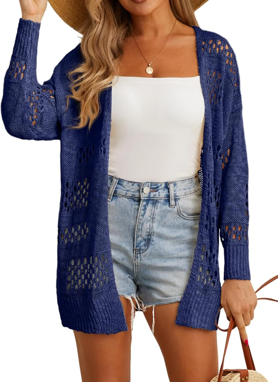 GRECERELLE 2025 Women Summer Crochet Boho Long Sleeve Lightweight Oversized Open Front Cardigan Sweaters Kimonos Tops