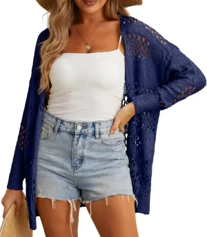 GRECERELLE 2025 Women Summer Crochet Boho Long Sleeve Lightweight Oversized Open Front Cardigan Sweaters Kimonos Tops