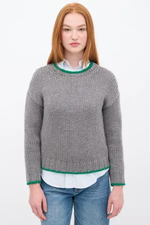 Grey & Green Wool Trimmed Sweater