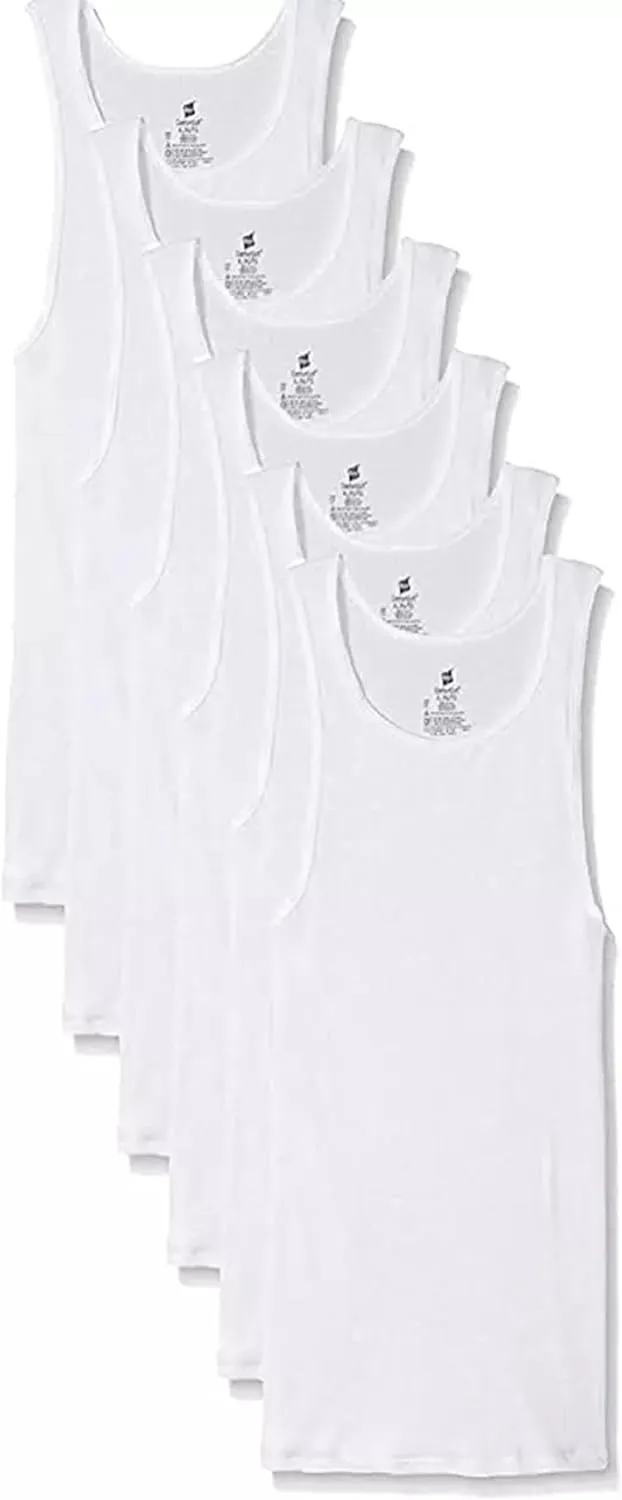 Hanes Men's 6-Pack White Tagless A-Shirts Tanks Tank Tops Undershirts