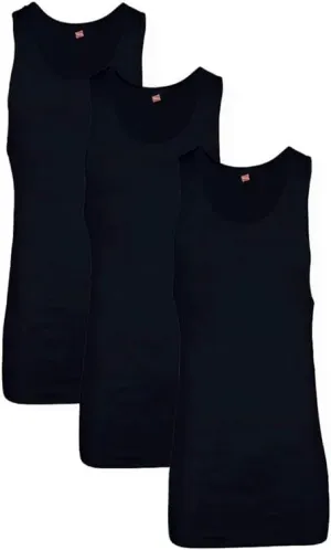Hanes Men's Cotton Tank Undershirts 4 Pack, Black, Large