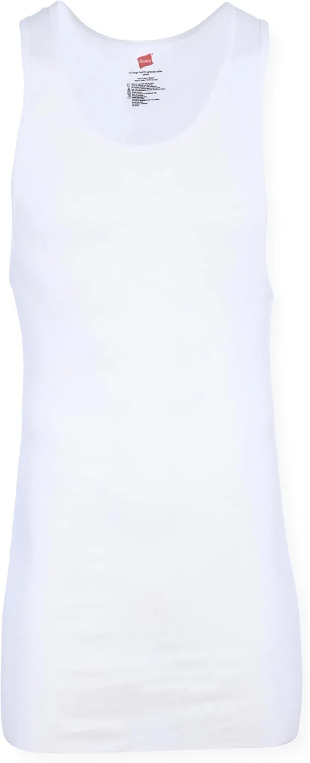 Hanes Mens Tall 100% Cotton Ribbed Tank Tagless Undershirts, Multipack