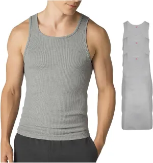 Hanes Mens Tall 100% Cotton Ribbed Tank Tagless Undershirts, Multipack
