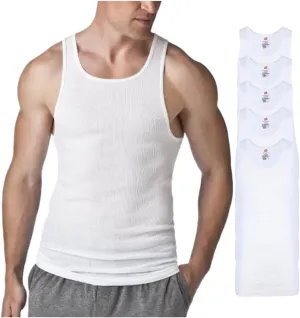 Hanes Mens Tall 100% Cotton Ribbed Tank Tagless Undershirts, Multipack