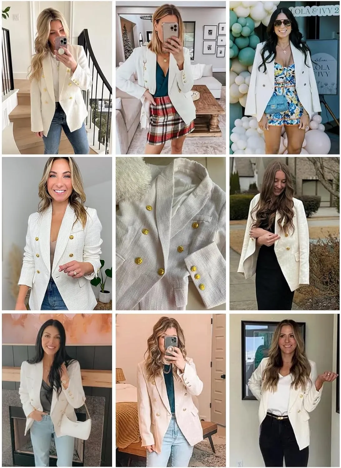 Happy Sailed Womens Tweed Blazers Casual Long Sleeve Double Breasted Open Front Blazer Jackets Work Suits