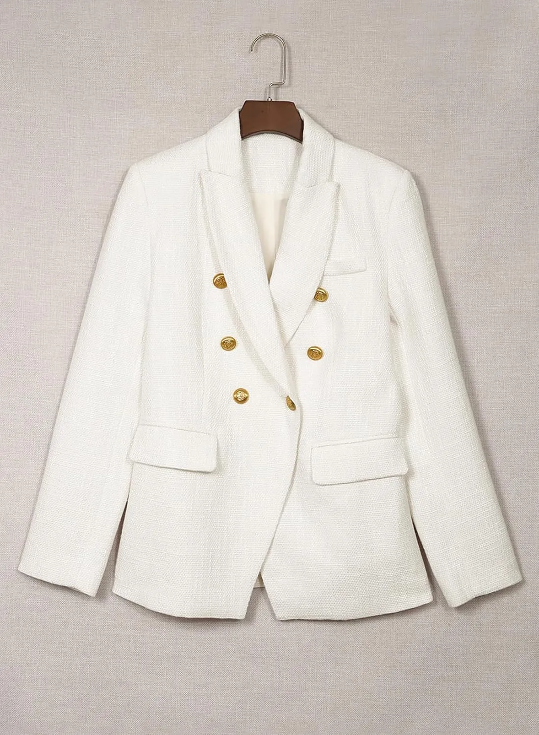 Happy Sailed Womens Tweed Blazers Casual Long Sleeve Double Breasted Open Front Blazer Jackets Work Suits