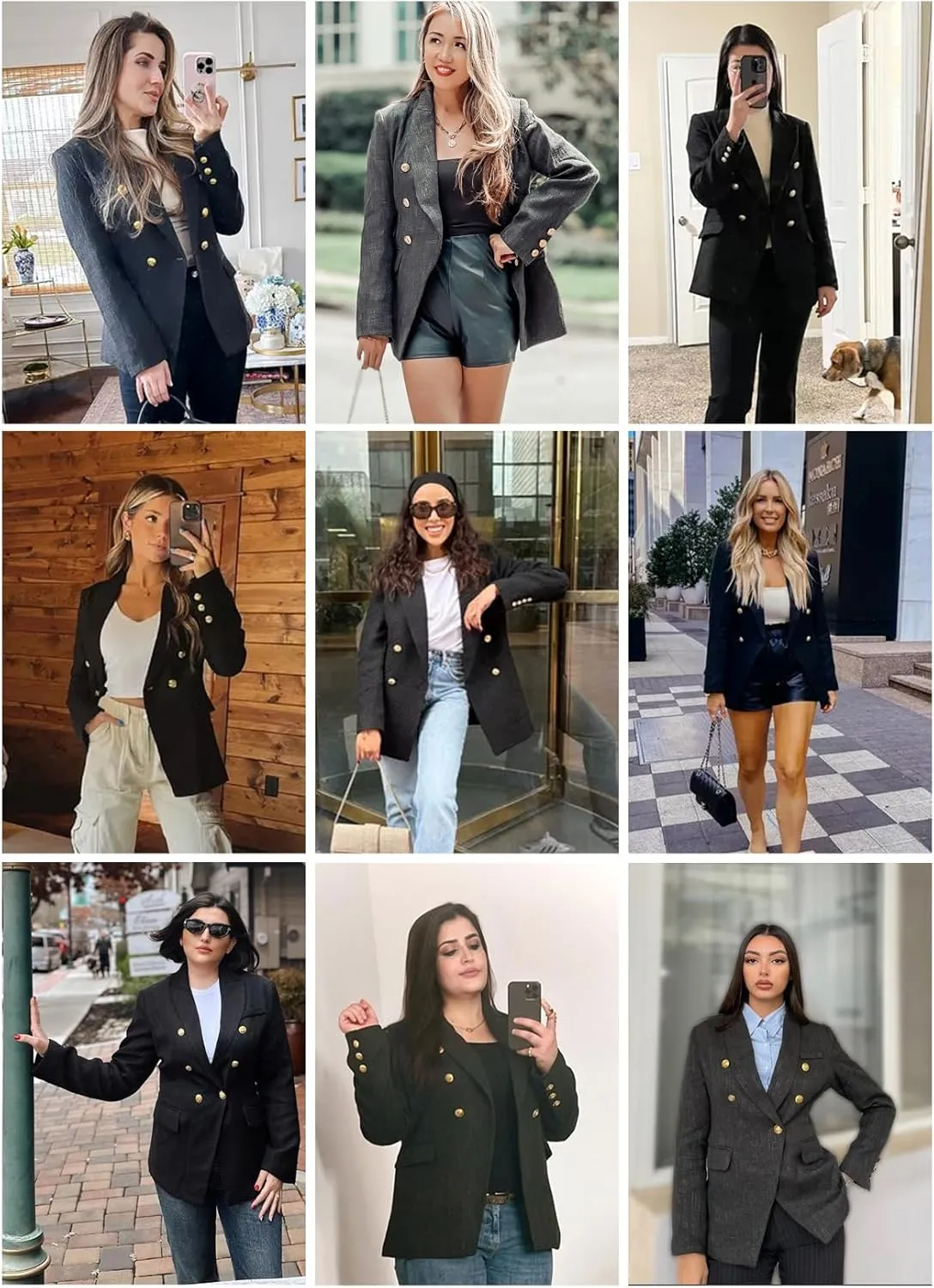 Happy Sailed Womens Tweed Blazers Casual Long Sleeve Double Breasted Open Front Blazer Jackets Work Suits
