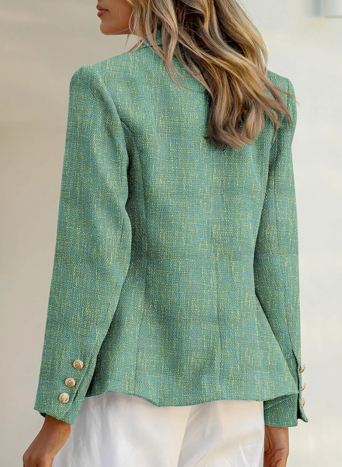 Happy Sailed Womens Tweed Blazers Casual Long Sleeve Double Breasted Open Front Blazer Jackets Work Suits