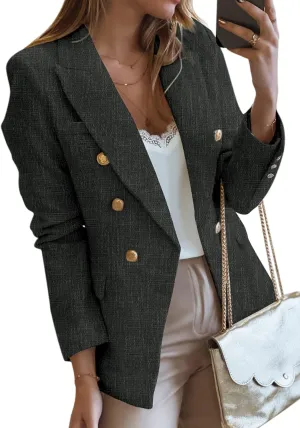 Happy Sailed Womens Tweed Blazers Casual Long Sleeve Double Breasted Open Front Blazer Jackets Work Suits