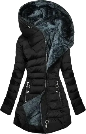 Hgvcfcv Women's Long-Sleeve Hooded Coats Zipper Slim-Fitting Cotton-Padded Jacket Winter Warm Coats
