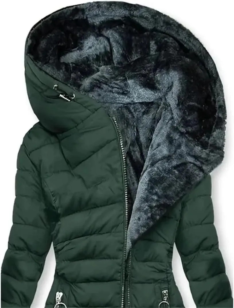 Hgvcfcv Women's Long-Sleeve Hooded Coats Zipper Slim-Fitting Cotton-Padded Jacket Winter Warm Coats