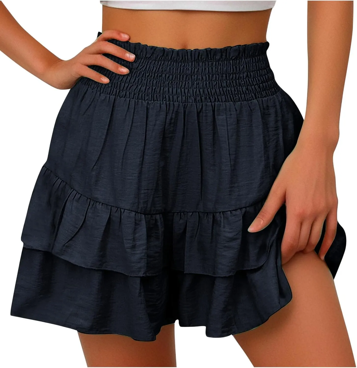 High Waisted Shorts Women Summer Ruffled Flowy Elastic Waist Mini Skirts Casual Tiered Layered Clothes Trendy 2025