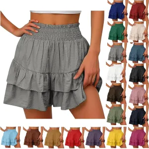 High Waisted Shorts Women Summer Ruffled Flowy Elastic Waist Mini Skirts Casual Tiered Layered Clothes Trendy 2025