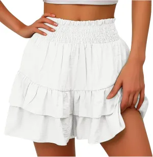 High Waisted Shorts Women Summer Ruffled Flowy Elastic Waist Mini Skirts Casual Tiered Layered Clothes Trendy 2025